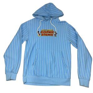 Disney Blue Pin Striped Mickey and Minnie Runaway Railway Hoodie Unisex size Sm